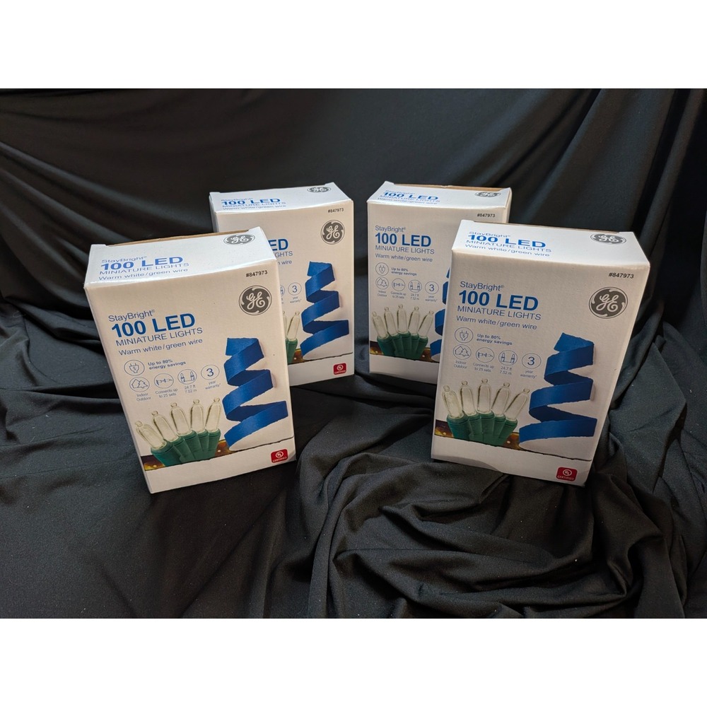 LOT OF 4 "NEW" GE 100-Count StayBright Warm White LED String Christmas Lights